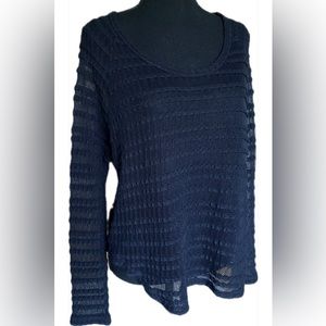 Free People Black Striped Open Back See-Through Sheer Long Sleeve Top